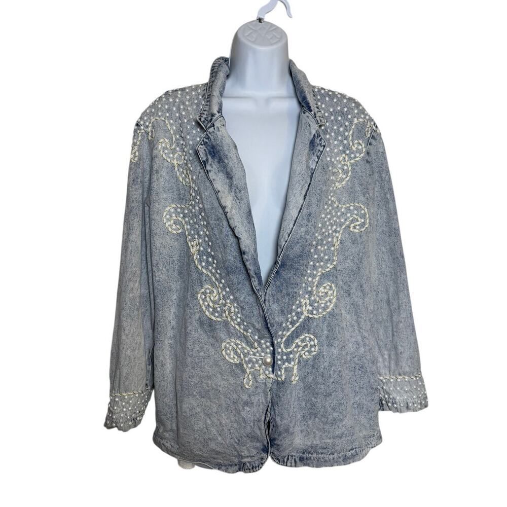 VTG Andiamo Italia Acid Wash Pearl Beaded Embellished Jacket Women’s S